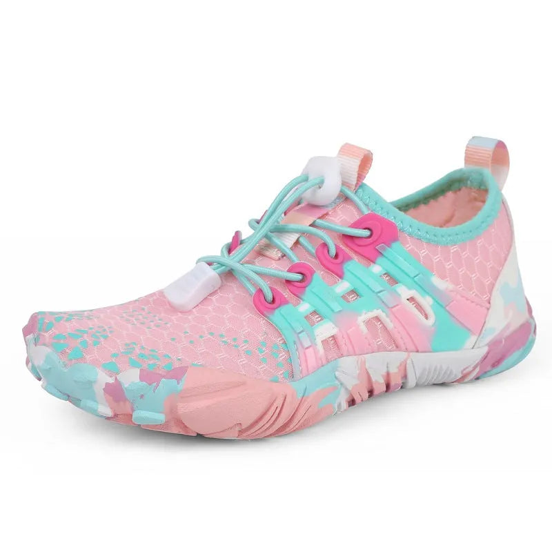 Children's quick-dry hiking wading shoes with air layer upper, rubber sole, available in black, pink, blue, green