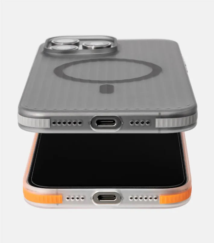 Transparent black magnetic phone case with black anti-slip bars for iPhone 14 Pro