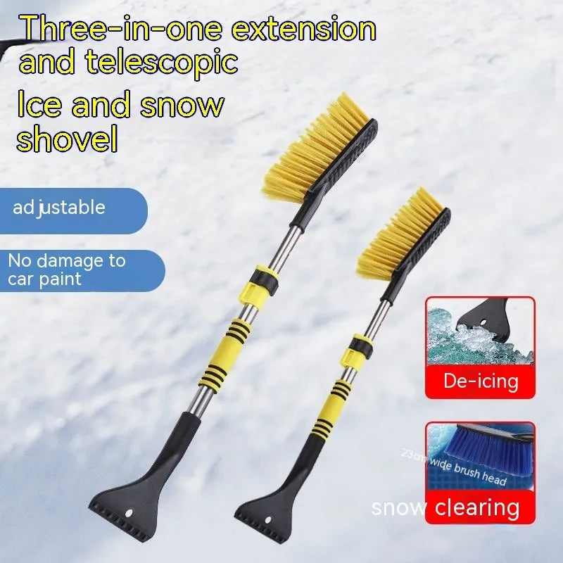 Winter car snow scraping brush with long handle in yellow and blue colour options