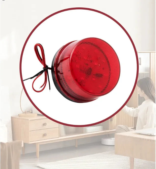 Ji'an Electronics HC-79 small red warning and alarm light with strobe, 73mm diameter.