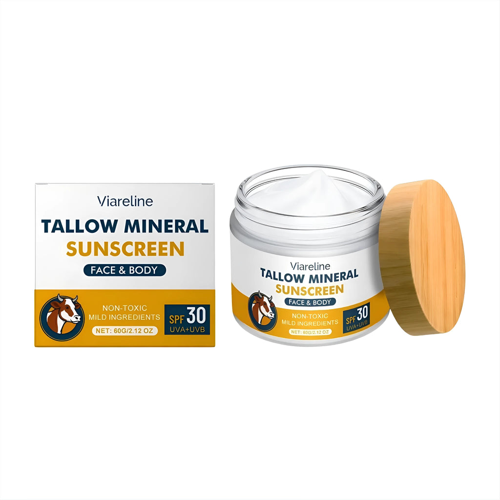 Cow fat moisturising sunscreen tube with 60g net content showing cream formulation