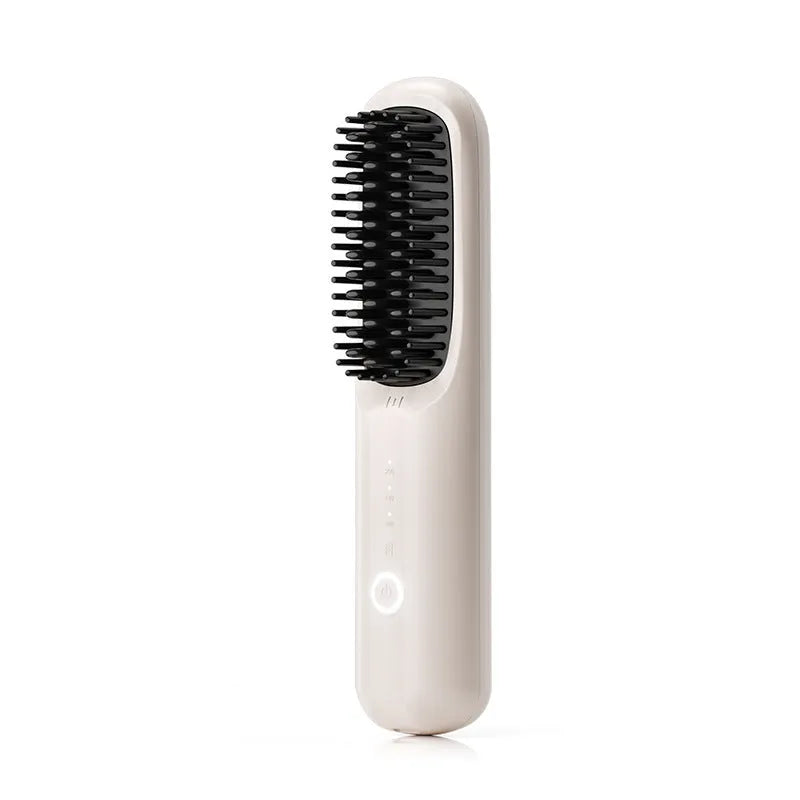 Beige wireless anion straight comb for hair styling on a table