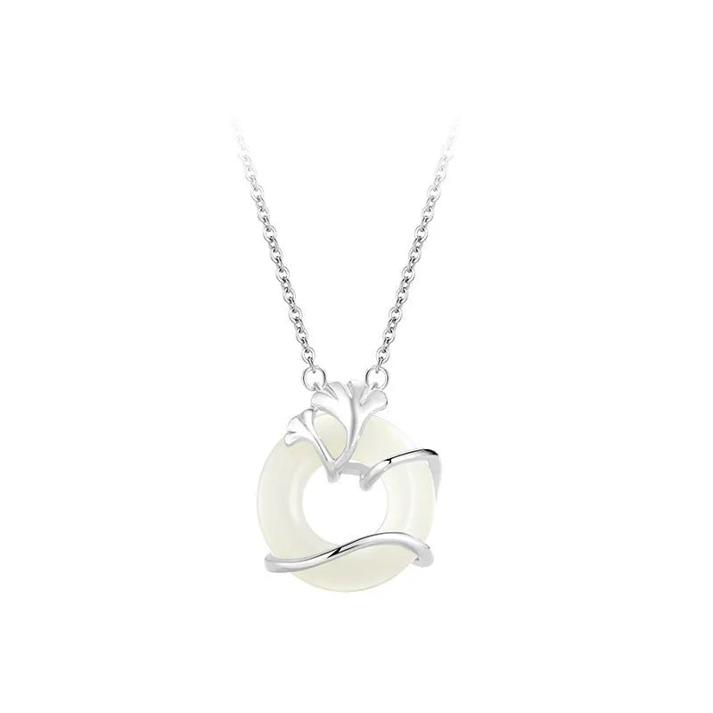 925 sterling silver Hetian jade peace buckle necklace with geometric cross chain