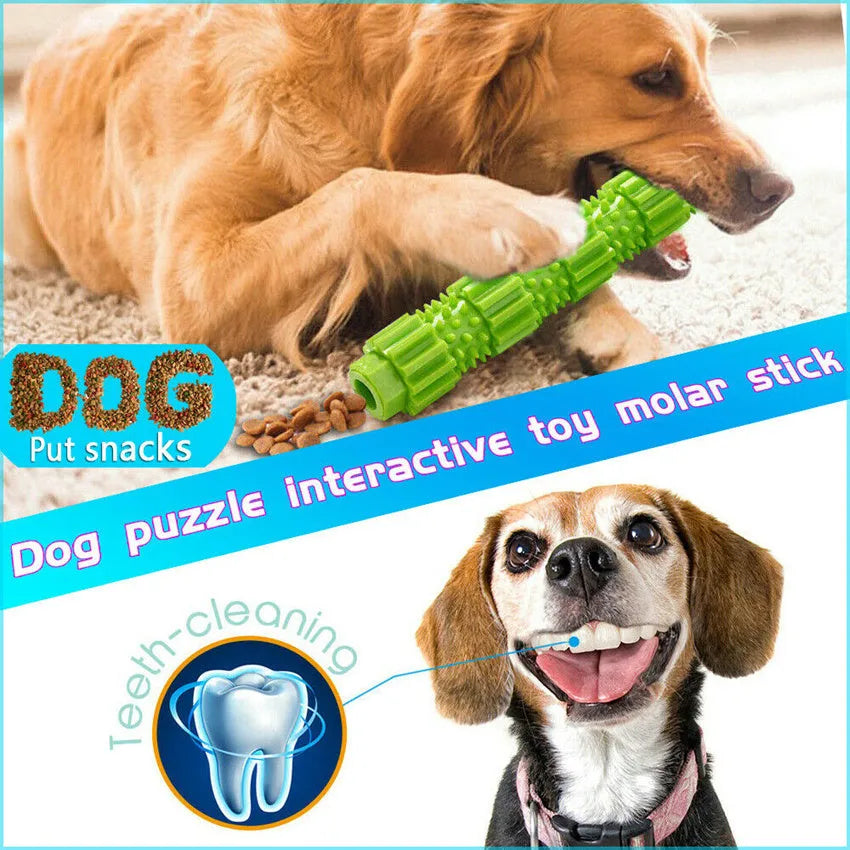 Green natural rubber dog chew toy with textured surface and hollow centre for treats.