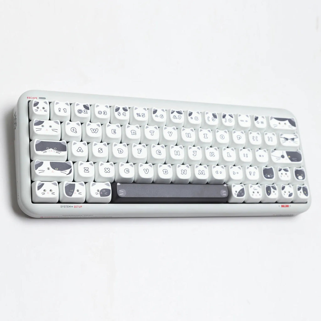 Black and white kitten sublimation key cap set for mechanical keyboards, PBT material, MAO height, full set of 26 key caps
