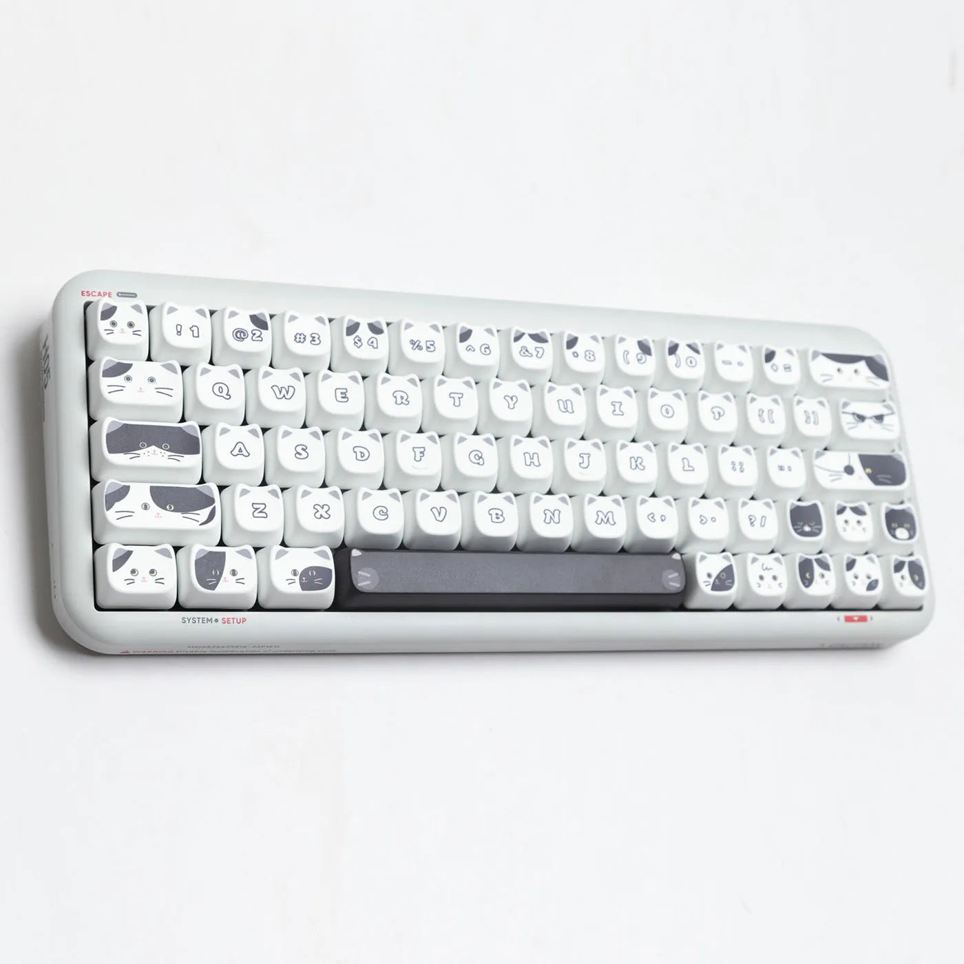 Black and white kitten sublimation key cap set for mechanical keyboards, PBT material, MAO height, full set of 26 key caps