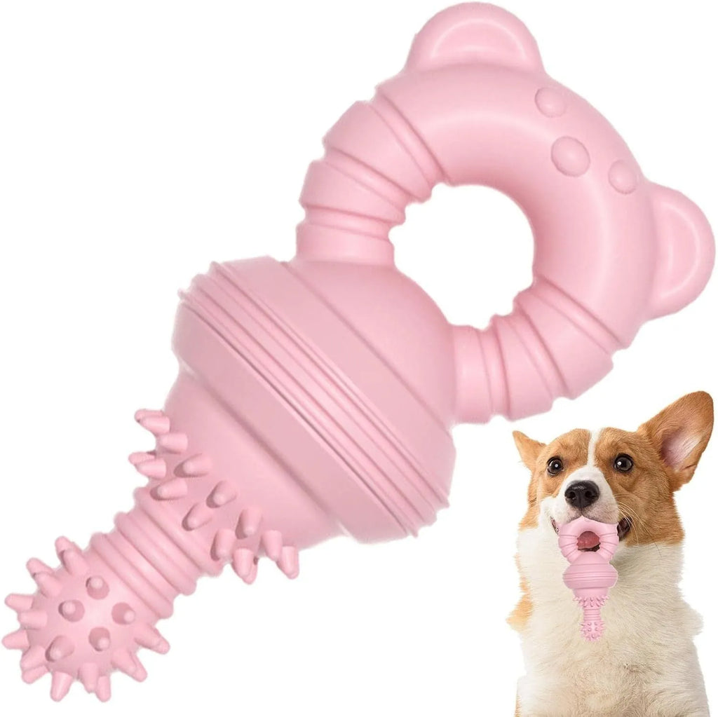Blue durable rubber dog chew toy with textured concave-convex cleaning surface for aggressive chewers.