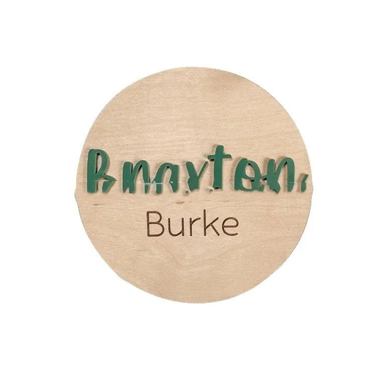 Brown limewood baby birth bulletin board with modern art design, 102mm size option