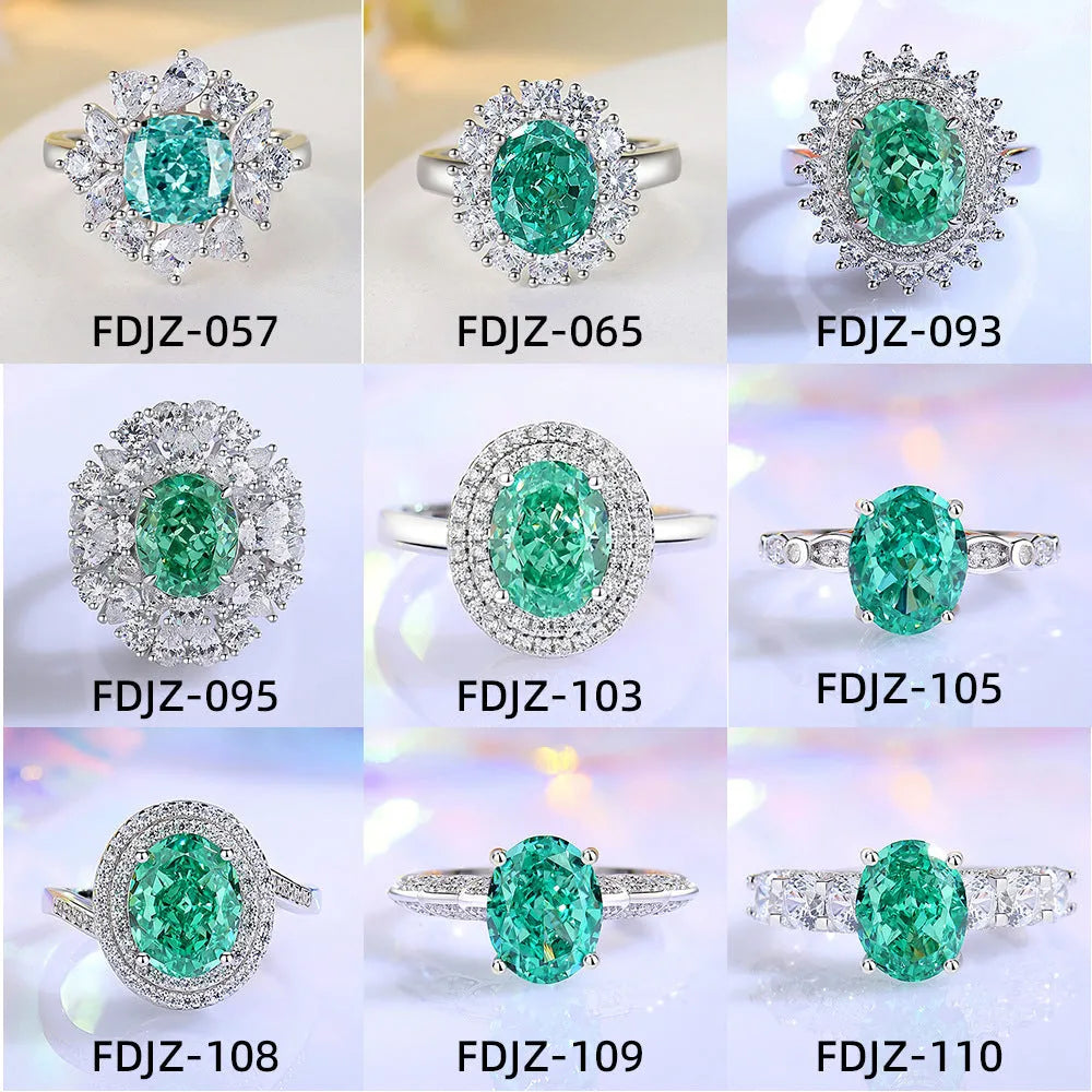 S925 sterling silver women's ring with Palaibahao emerald design and high carbon diamond inlay on ellipse shape.