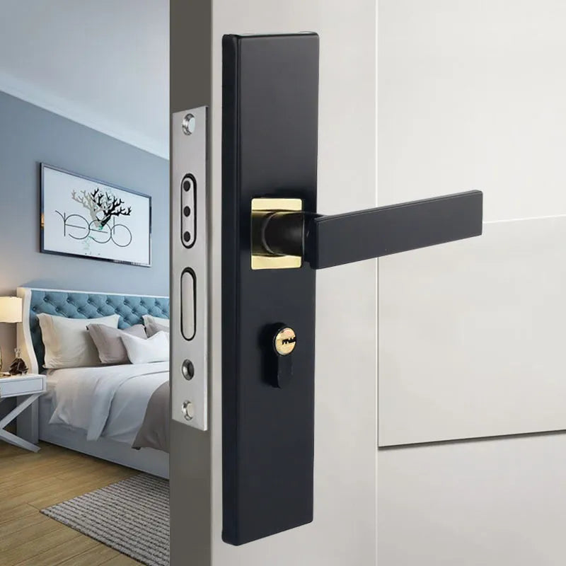 Aluminium alloy split magnetic door lock handle for timber doors in black and silver finish.