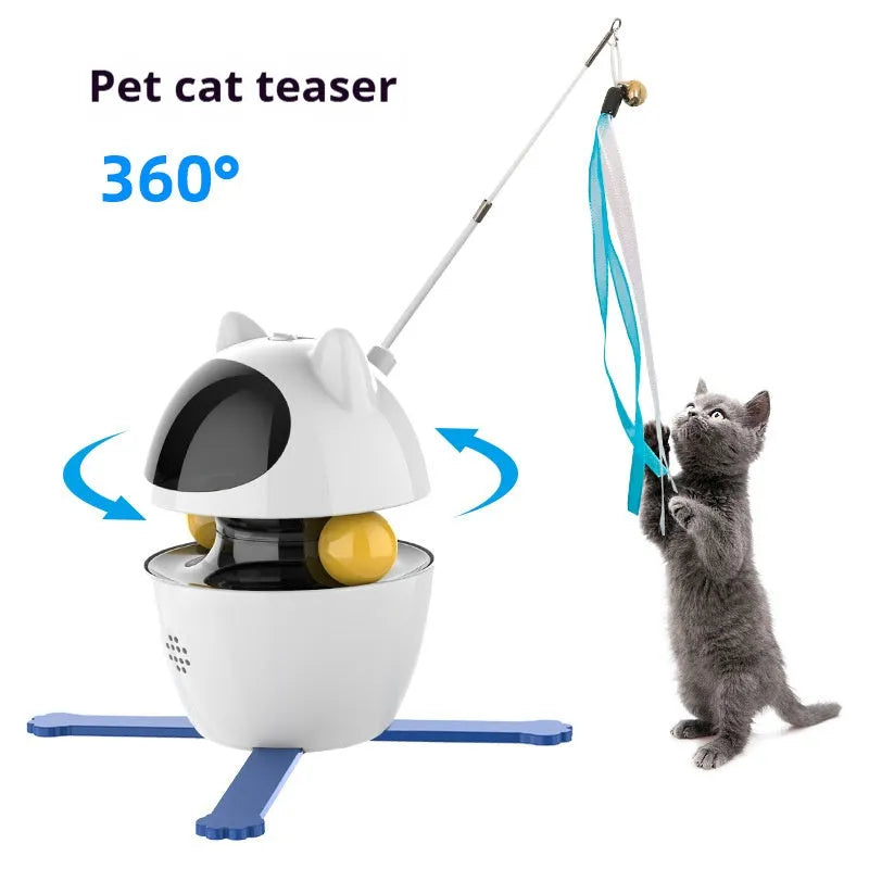 White automatic electronic cat toy with moving stick and elastic rope for indoor feline entertainment