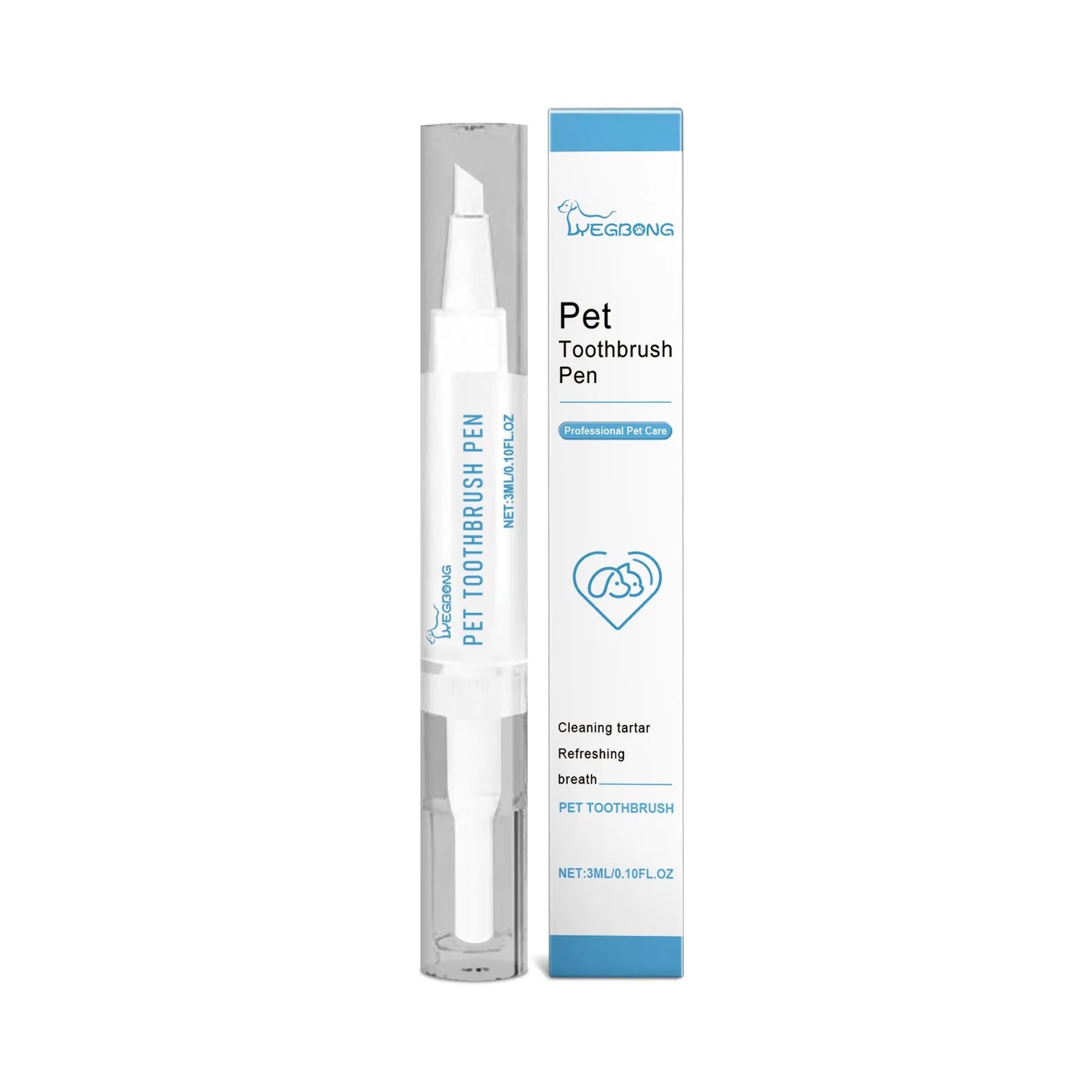 Pet teeth cleaning brush with 12.5cm handle and 3ml integrated capacity for dog and cat dental care