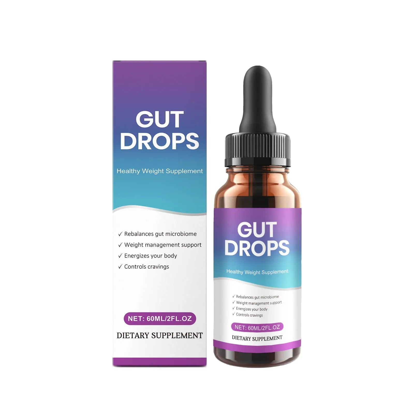 60ml bottle of intestinal care supplement drops with dropper for digestive support