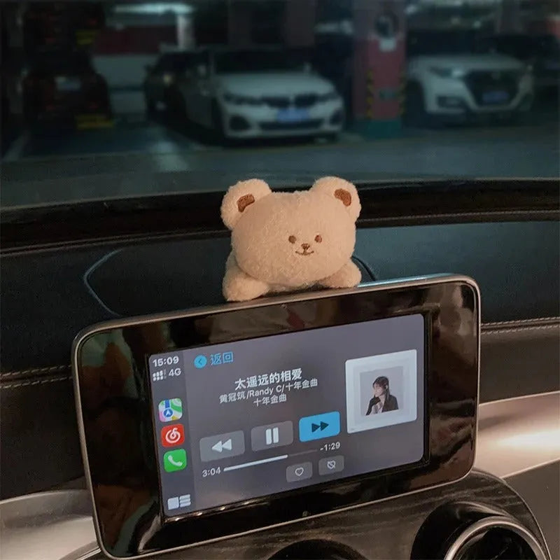 Cute fabric plush doll decoration for car centre console in bear and rabbit cartoon designs