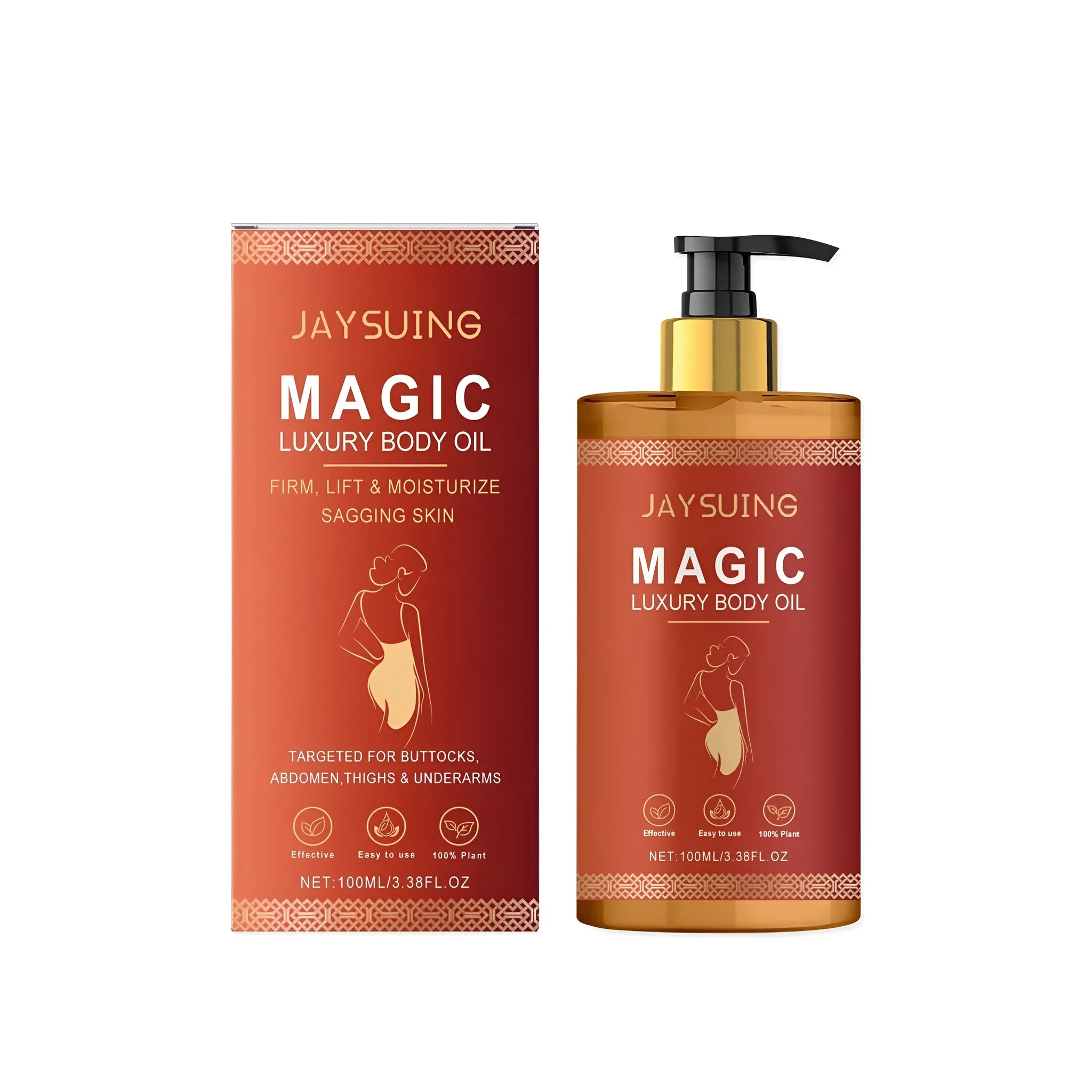 100ml bottle of tightening and nourishing body oil containing rose hip and sweet almond oils.