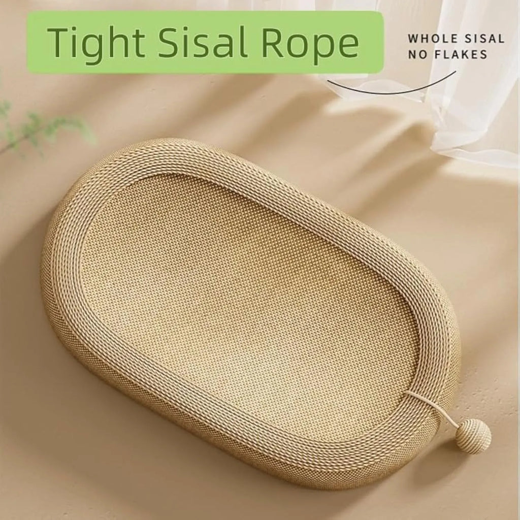 Large brown sisal cat scratching board with soft grey lounge platform