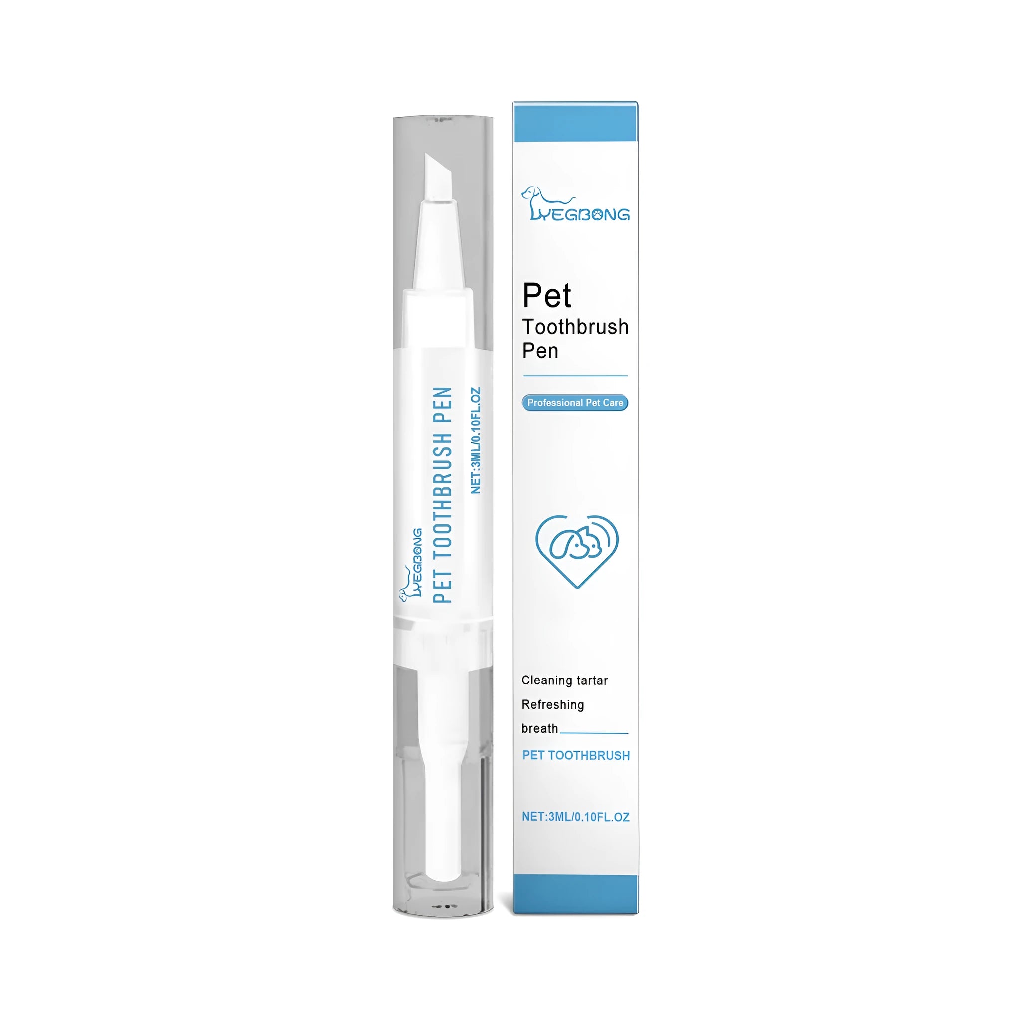 Pet teeth cleaning brush with 12.5cm handle and 3ml integrated capacity for dog and cat dental care