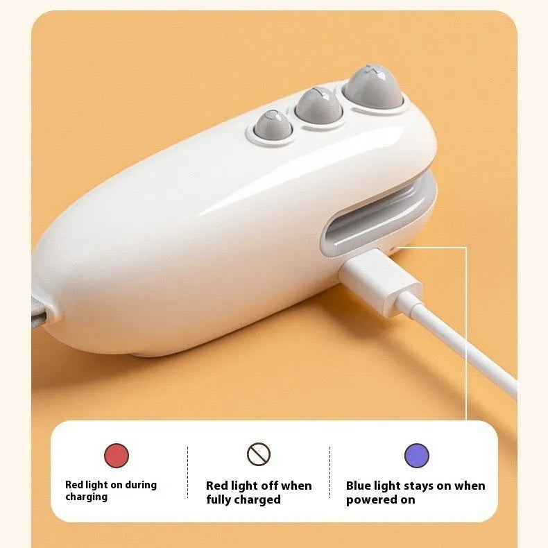 Mini automatic electric thermal sealing machine in ivory white with USB cable, ABS body, 12.2cm length