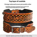 Leather dog collar with large metal rivets in a choice of five colours, laid flat.