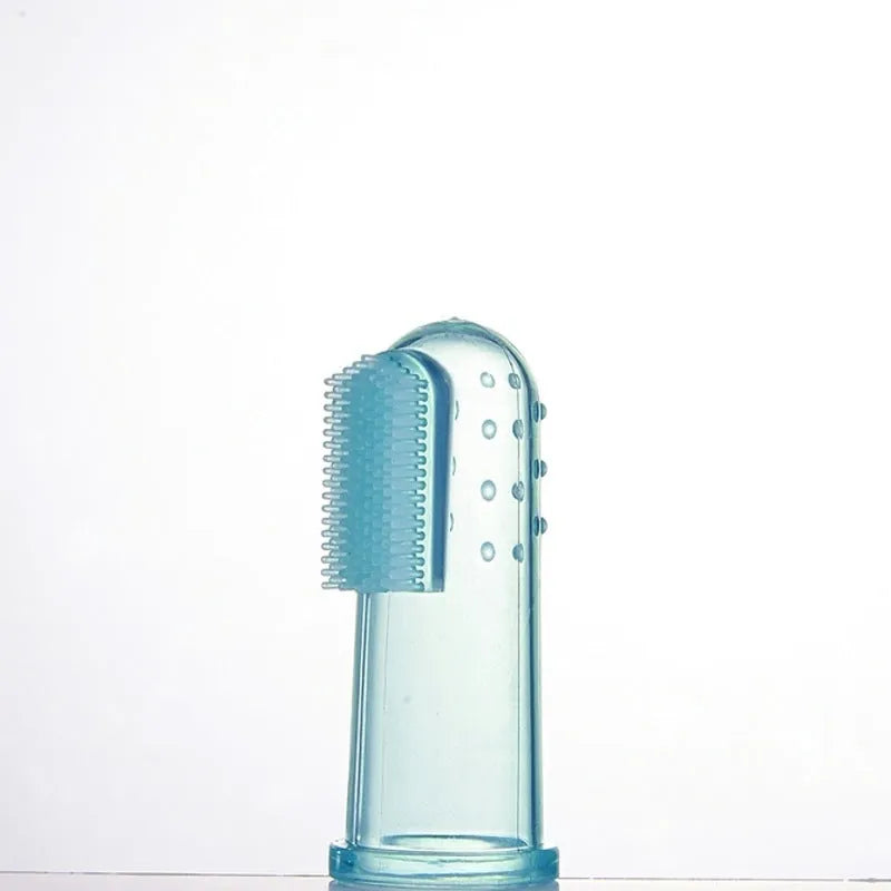 Transparent liquid silicone finger stall baby toothbrush on fingertip for gentle oral cleaning