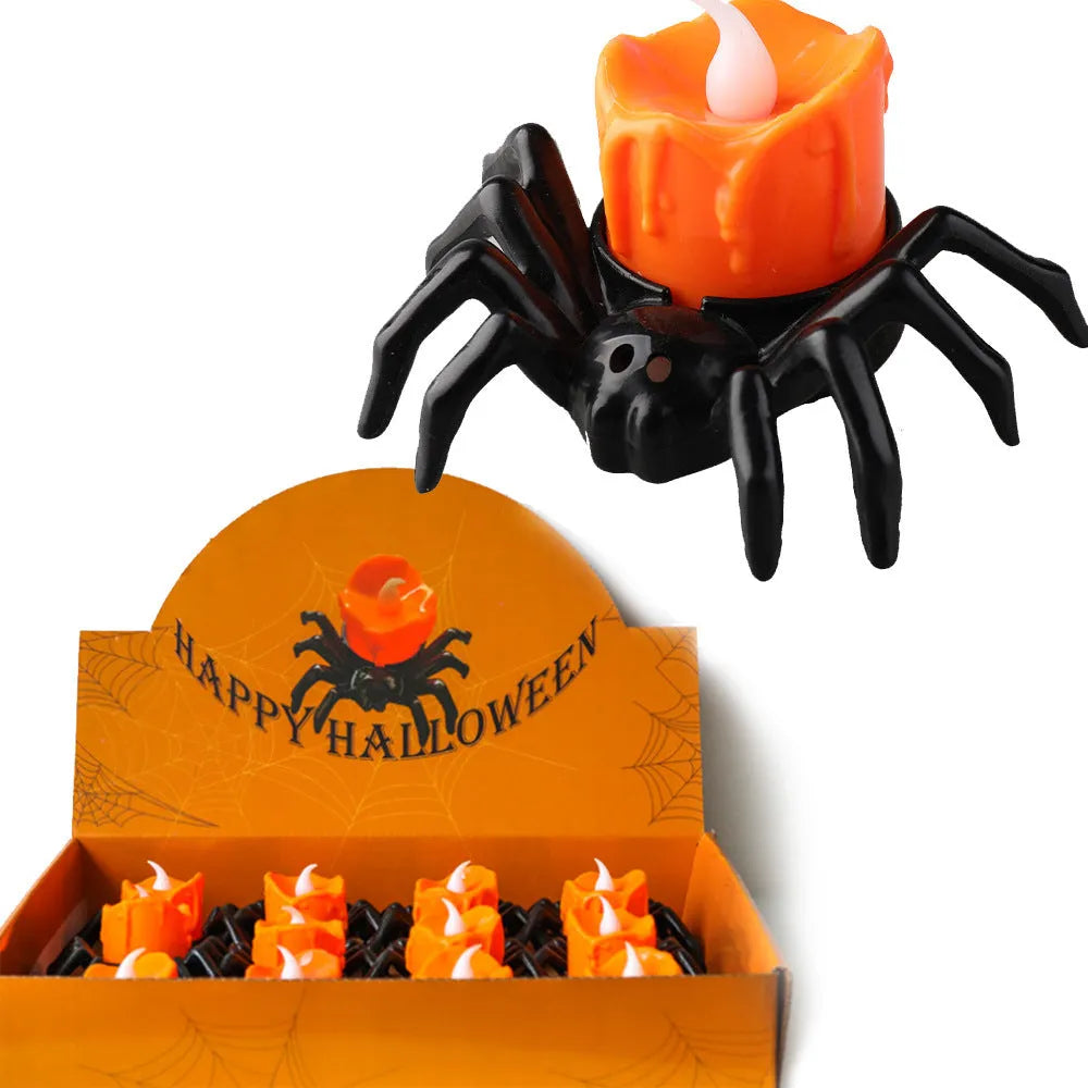 Plastic Halloween spider candlestick ornament with battery-operated lights