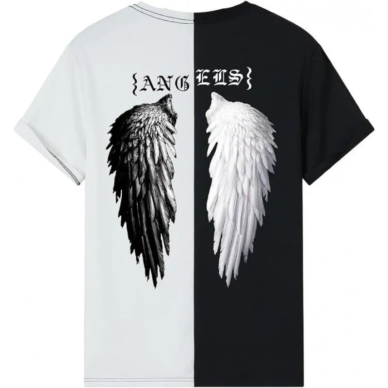 Printed men's short-sleeved sports T-shirt with digital pattern on polyester fabric