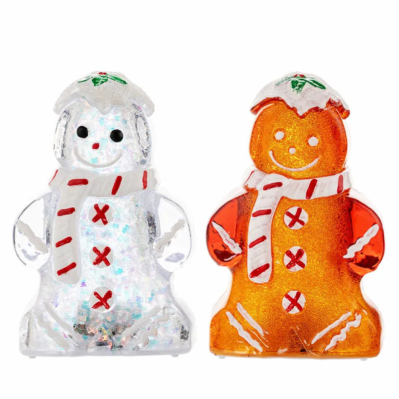 Glowing plastic gingerbread man snowman Christmas ornament with a choice of scarf colours