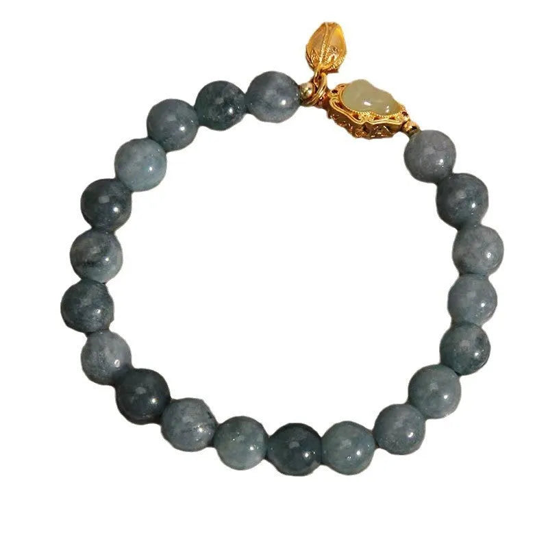 Women's sky blue natural stone bracelet with lotus pendant and electroplated finish