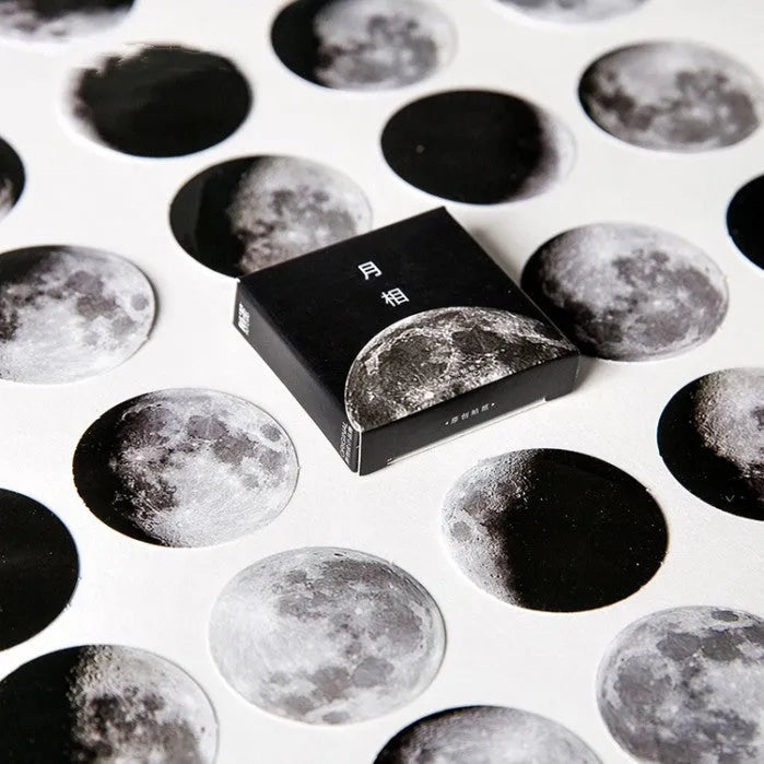Black moon phase and calendar planet sticker set with 45 pieces for planner decoration.