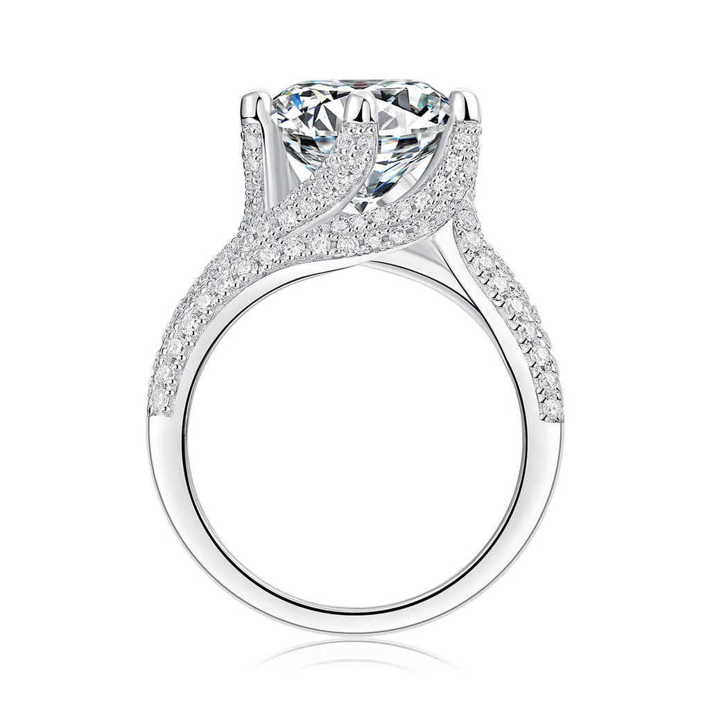 Eternal Vow wedding ring set with 5-carat moissanite in platinum-plated S925 silver band with gift box and GRA certificate