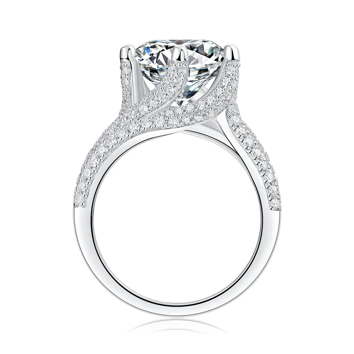 Eternal Vow wedding ring set with 5-carat moissanite in platinum-plated S925 silver band with gift box and GRA certificate