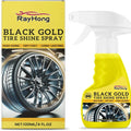 Black Gold Tire Shine Spray 120ml bottle with spray nozzle on a tyre sidewall