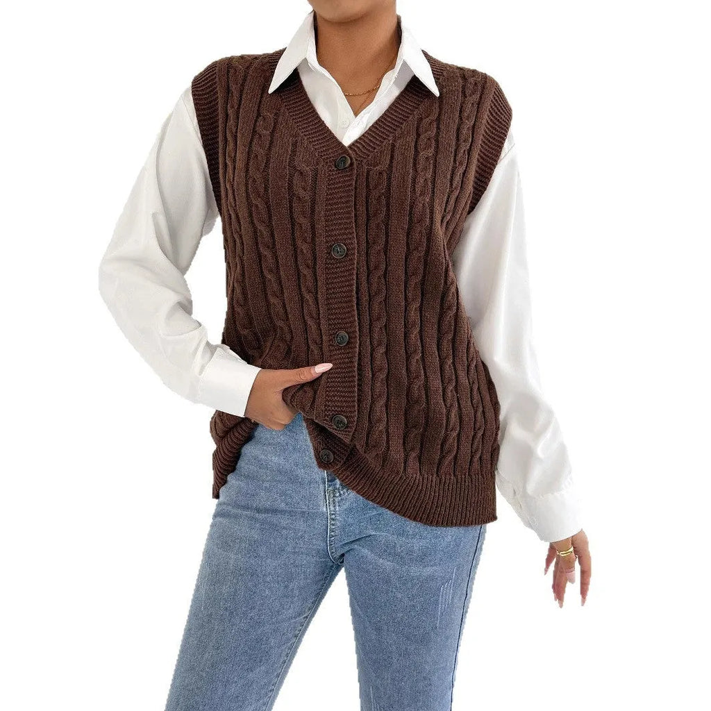 European American leisure outer twist woven vest solid colour deer plush polyester free size coffee