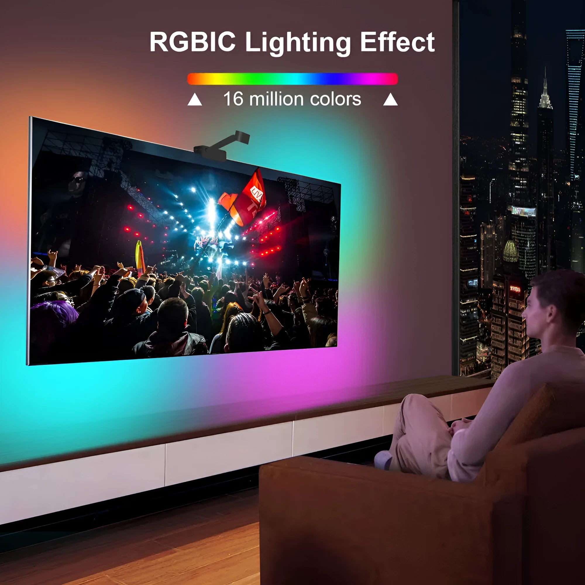 Black smart TV LED backlight strip with camera controller for screen sync and remote control