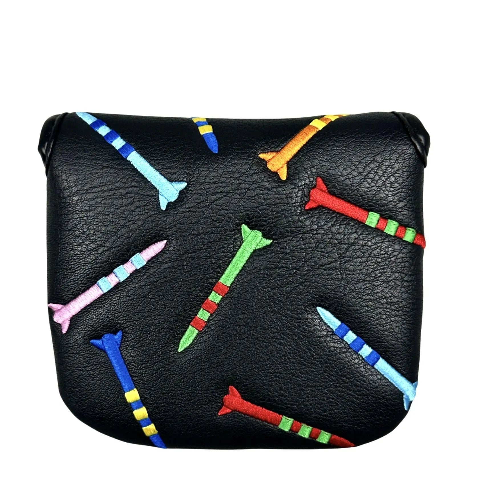Black and white PU leather protective sleeve for a Rocket pattern square golf putter.