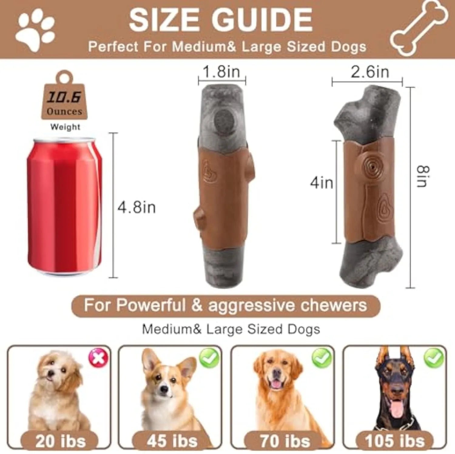 Large, branch-shaped nylon dog chew toy for aggressive chewers with bacon flavour.