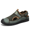 Men's brown genuine leather casual shoes with mesh breathable panels and elastic band design