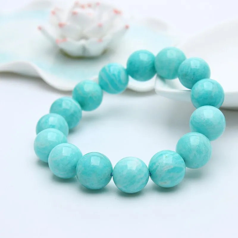 Natural amazonite gemstone bracelet with blue-green beads in unisex design