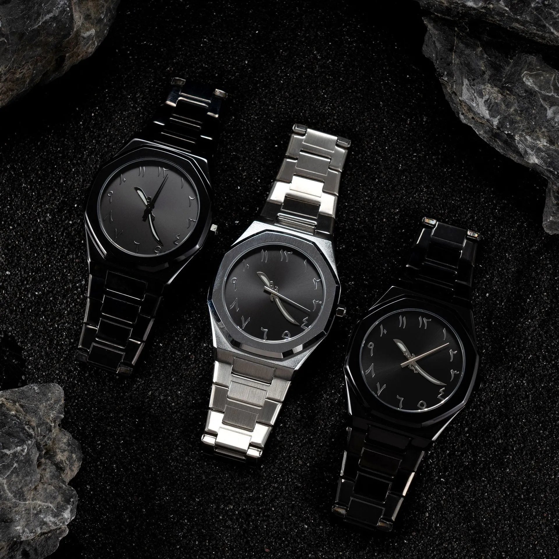 Men's business casual quartz watch with steel belt strap and 10mm thick case in black and silver colour options.