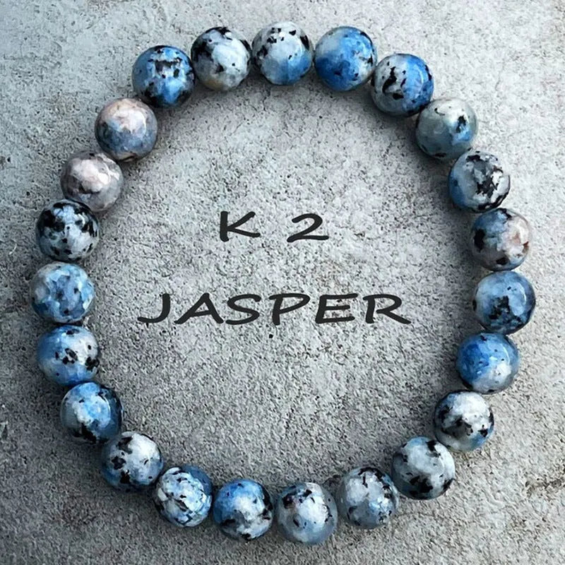 Handmade natural K2 azurite stone beaded bracelet with geometric shape on wrist