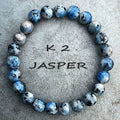 Handmade natural K2 azurite stone beaded bracelet with geometric shape on wrist