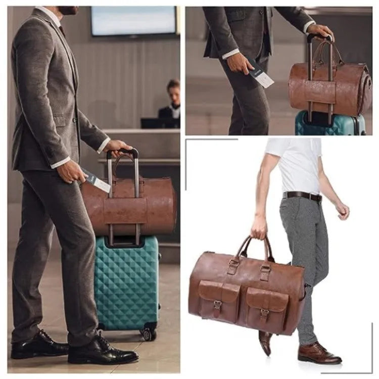 Portable folding PU leather travel bag in solid colour, 56x33x32cm, shown against neutral background