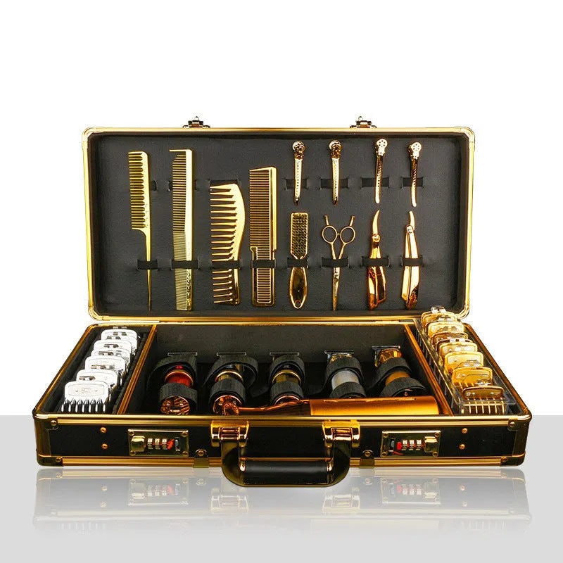 Black PVC hair tools storage suitcase with password lock and metal reinforced corners