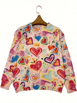 Loose fit lapel collar top with a digital print design, shown in a plus size.
