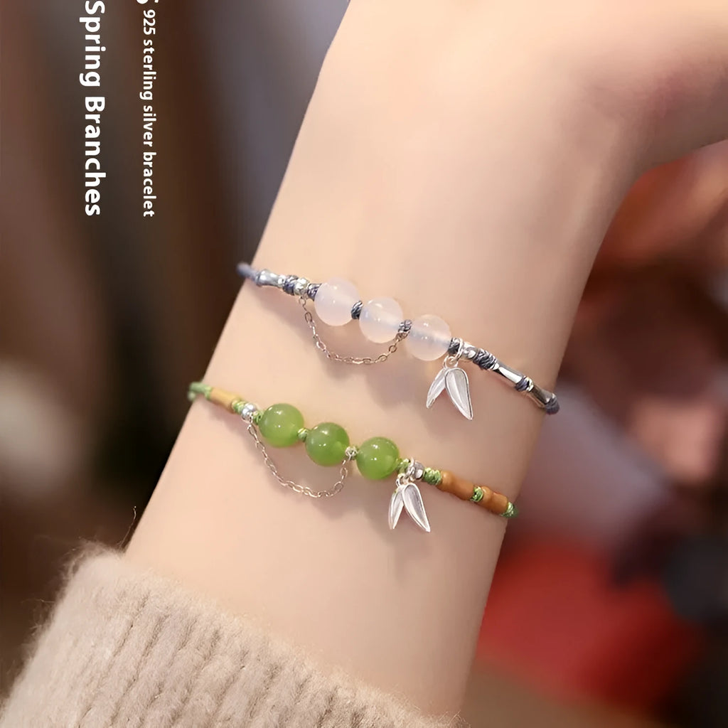 Hetian jade chalcedony diamond-shaped bracelet with lotus seedpod design on woven strap