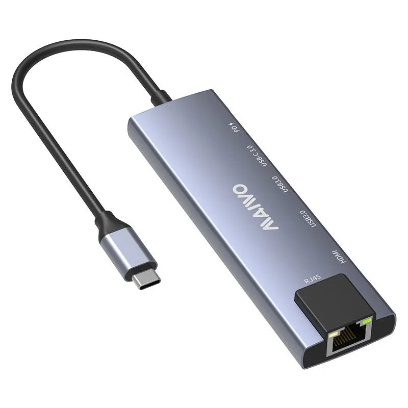 Aluminium Steam Deck docking station with six ports including HDMI, Ethernet, and USB, showing a 15cm cable.