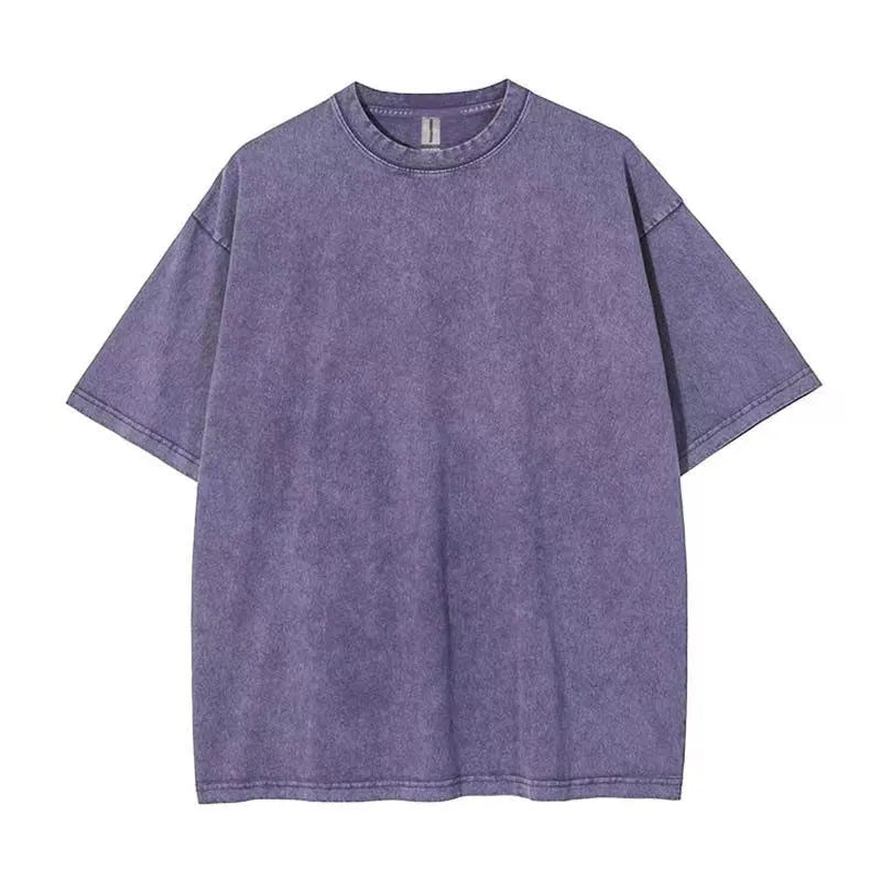 Men's cotton short-sleeved solid colour T-shirt, summer top, size S-XXL, in Washed Black