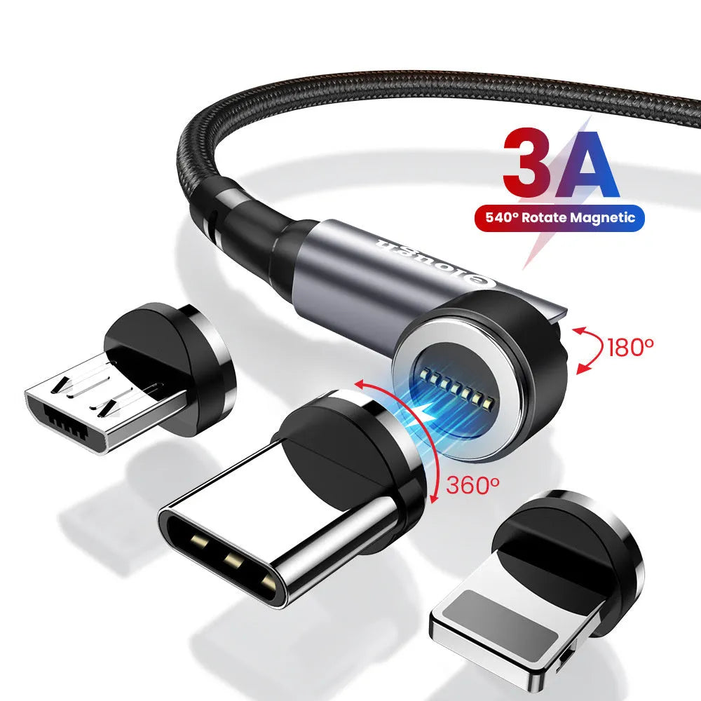 Elough 540 degree rotating magnetic charging cable 3-in-1 with seven-pin connector in grey