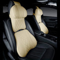 Car neck pillow and lumbar support set with wavy pattern embroidery on leather-look finish
