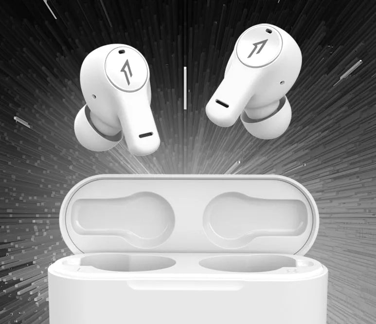 True wireless Bluetooth sports headphones in pearl white and magic night black colours